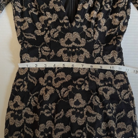 Dress The Population Erica black gold lace long sleeve mini dress plunge XS - Picture 7 of 9